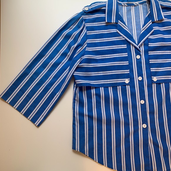Vintage blue and white stripe button down 80s preppy nautical - Picture 5 of 9